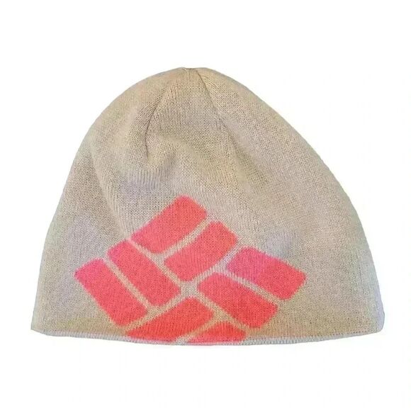 𝅺Columbia Sportswear Kids Gray/Salmon Knit Revers Winter Beanie - Picture 1 of 5